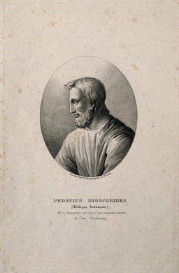 Pedanios Dioscorides. Stipple engraving by A. Tardieu after Visconti.