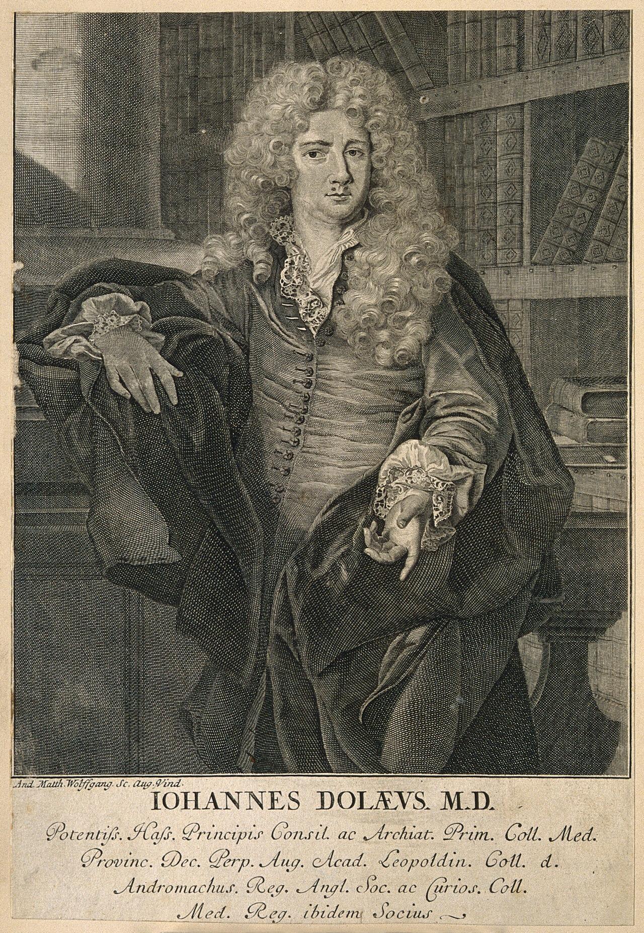 Johannes Dolaeus. Line engraving by A. M. Wolfgang., by Andreas Matthäus Wolfgang