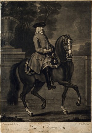view Francis Douce, on horseback. Mezzotint by J. McArdell after W. Keable.
