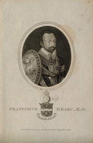 view Sir Francis Drake. Stipple engraving by R. Page, 1813.