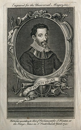 Sir Francis Drake. Line engraving, 1751.