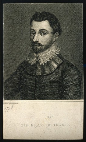 Sir Francis Drake. Line engraving by J. Romney.