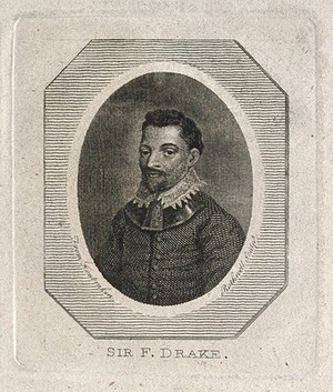 view Sir Francis Drake. Line engraving by P. Rothwell, 1794, after J. Houbraken.