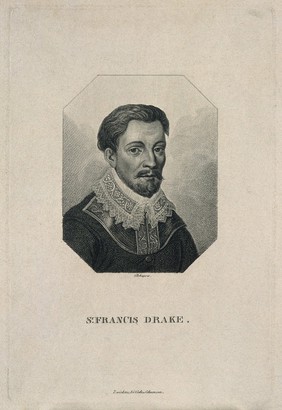 Sir Francis Drake. Stipple engraving by F. W. Bollinger.