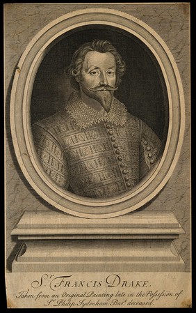 Sir Francis Drake. Line engraving, 1705, after R. White.