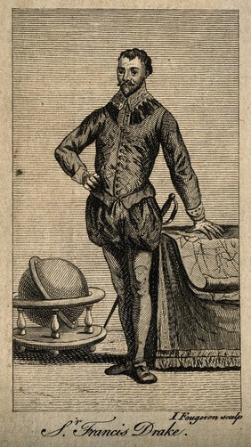 Sir Francis Drake. Line engraving by J. Fougeron.
