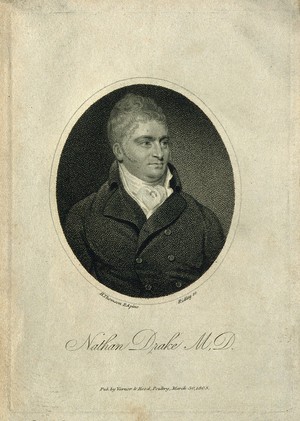 view Nathan Drake. Stipple engraving by W. Ridley, 1805, after H. Thomson.