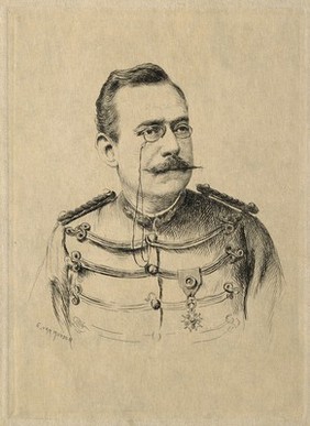 Léon Joseph du Cazal. Etching by E. van Muyden.