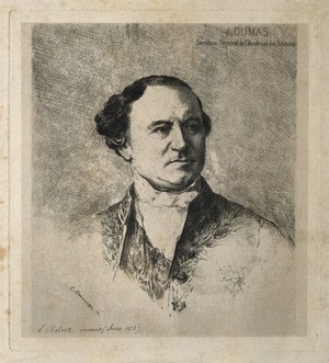 view Jean-Baptiste-André Dumas. Etching by E. Dammouse after L.-R. Robert, 1872.