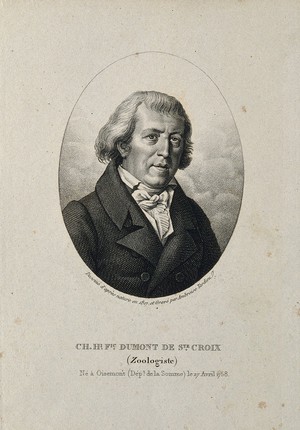 view Charles-Henri-Frédéric Dumont de Sainte Croix. Stipple engraving by A. Tardieu, 1827, after himself.