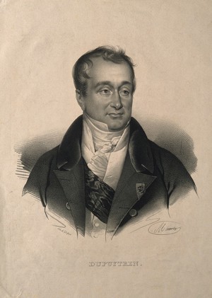 view Guillaume, Baron Dupuytren. Lithograph by N. E. Maurin, 1837.