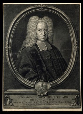 Conrad Hieronymus Eberhard, called Schwind. Mezzotint by B. Vogel after F. Lippold, 1733.