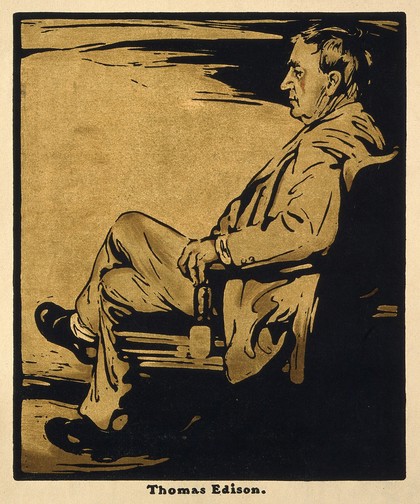 Thomas Alva Edison. Reproduction of woodcut by W. Nicolson [?].
