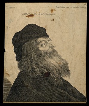 view Empedocles. Line engraving attributed to H. David after C. Vignon.