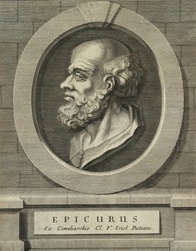 Epicurus. Line engraving.