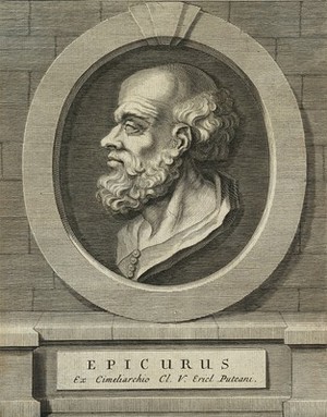 view Epicurus. Line engraving.