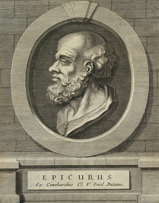 Epicurus. Line engraving.