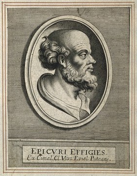 Epicurus. Line engraving.