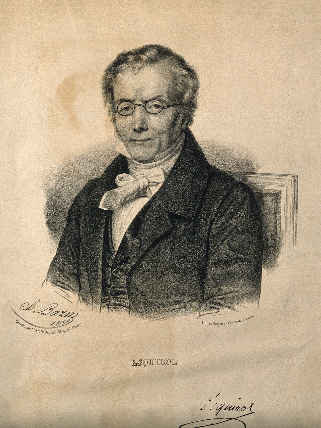 Jean-Etienne-Dominique Esquirol. Lithograph by C. Bazin, 1838., 1838, by Charles-Louis Bazin
