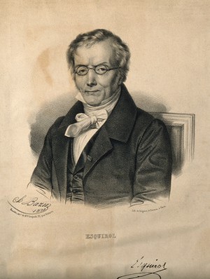 view Jean-Etienne-Dominique Esquirol. Lithograph by C. Bazin, 1838.