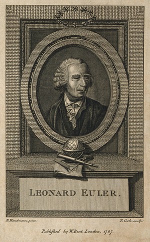 view Leonhard Euler. Line engraving by T. Cook, 1787, after E. Handmann.