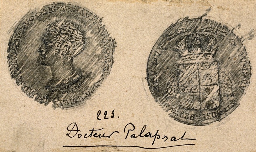 Bernard-Raymond Fabré-Palaprat. Pencil frottages of a medallion (obverse and reverse).