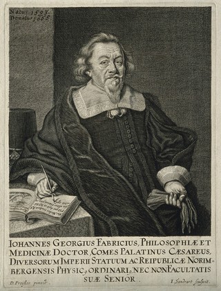 Johann Georg Fabricius. Line engraving by J. Sandrart after D. Preissler.