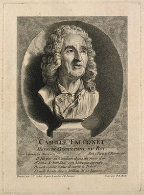 Camille Falconet. Etching by P. E. Moitte after C. N. Cochin after E. Falconet.