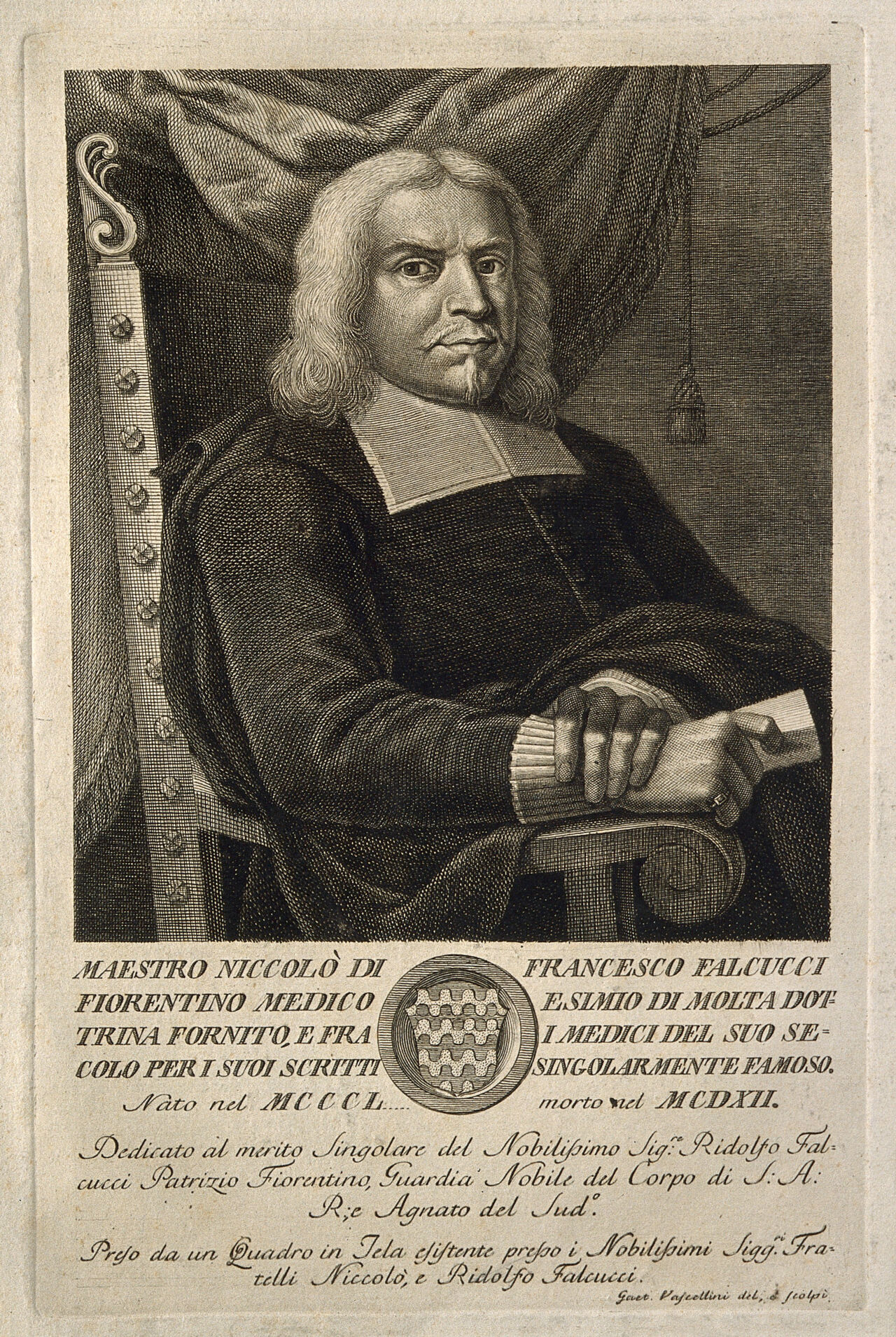 Niccolò Falcucci. Line engraving by G. Vascellini after himself., by Gaetano Vascellini
