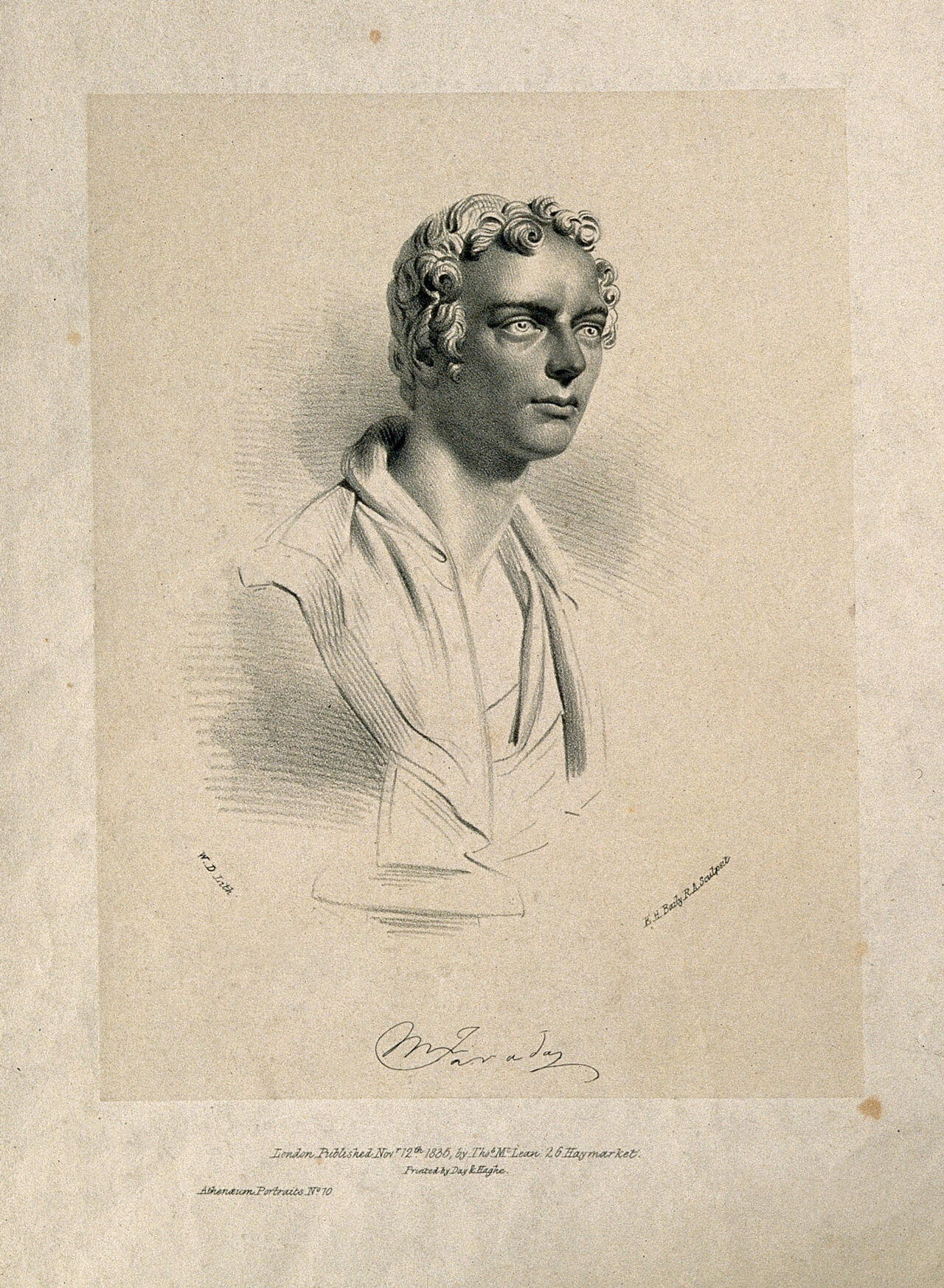 Michael Faraday. Lithograph by W. Drummond, 1835, after E. H. Baily., by Edward Hodges Baily
