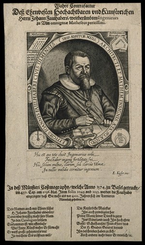 view Johannes Faulhaber. Line engraving by S. Furck and letterpress, 1630.