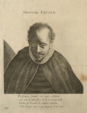 view Johannes Faust. Line engraving.