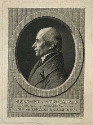 view Gregor von Feinaigle. Line engraving by J. H. Lips after D.H. Lavater.