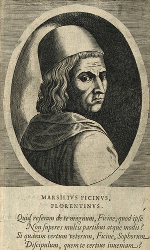 view Marsilius Ficinus. Line engraving after P. Galle, 1572.