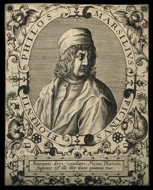 view Marsilius Ficinus. Line engraving by T. de Bry, 1645.