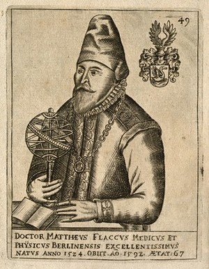 view Matthaeus Flaccus. Woodcut.