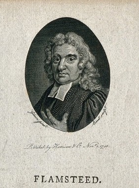 John Flamsteed. Line engraving by A. Birrell, 1795, after T. Gibson, 1712.