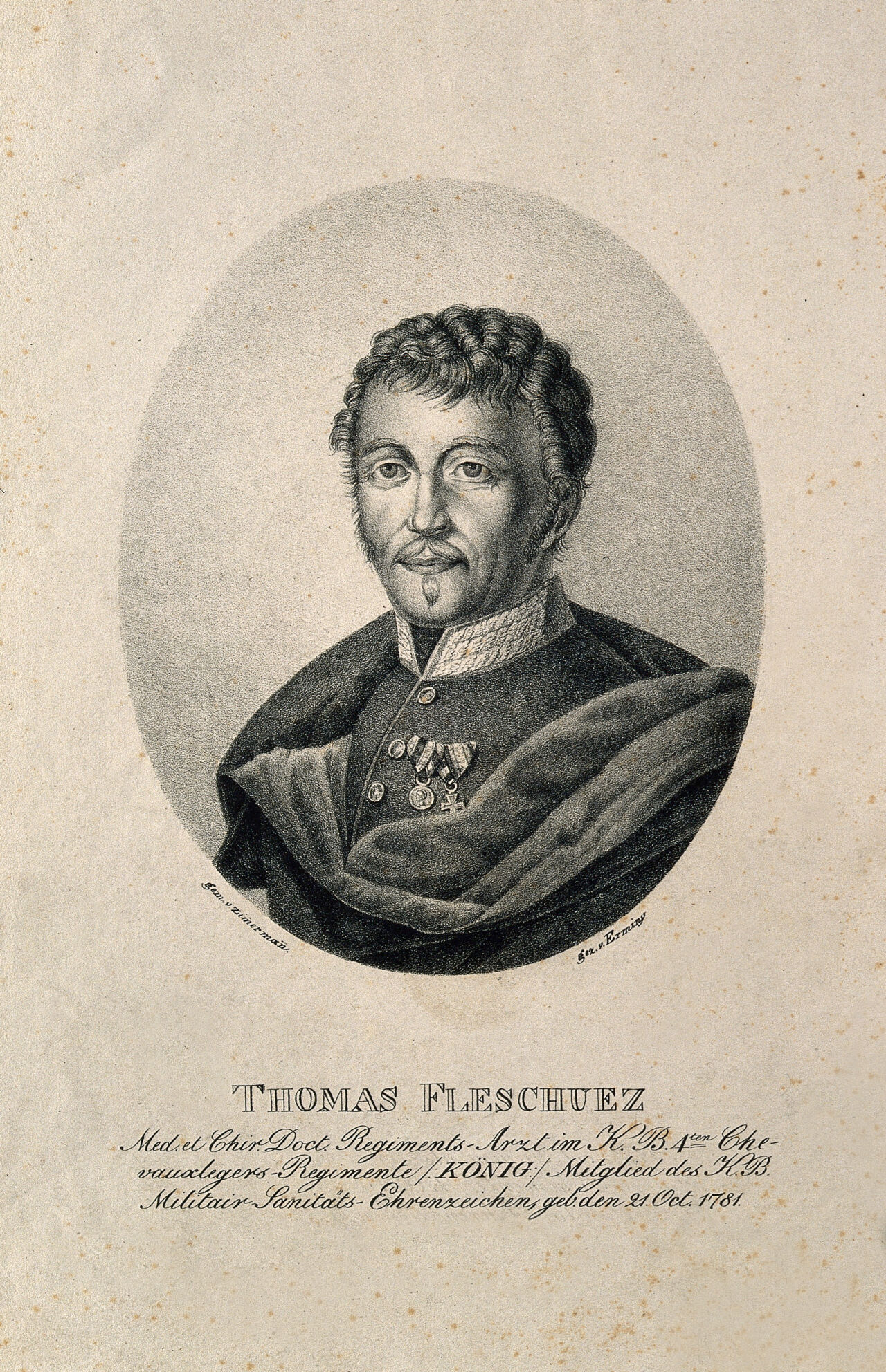 Thomas Fleschuetz. Lithograph by L. Erminy after C. von Zimmermann., by Clemens von Zimmermann