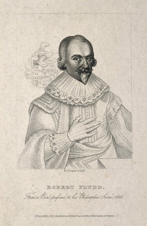 view Robert Fludd. Stipple engraving by R. Cooper after M. Merian, 1626.