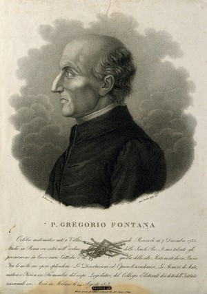 view Gregorio Fontana. Stipple engraving by G. Rados after R. Focosi.
