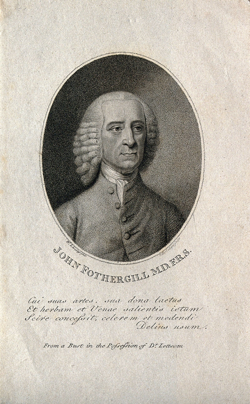 John Fothergill. Stipple engraving by F. Bartolozzi after R. Livesay, 1782., 1782, by Richard Livesay