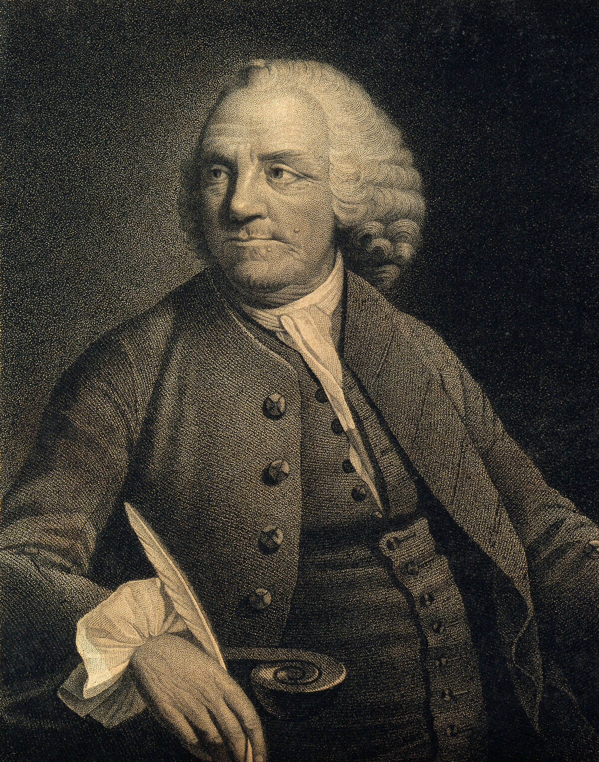 Benjamin Franklin. Stipple engraving after M. Chamberlin, 1762., by Mason Chamberlin