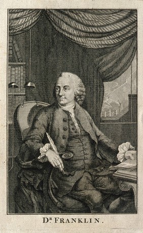 Benjamin Franklin. Engraving after M. Chamberlin, 1762.