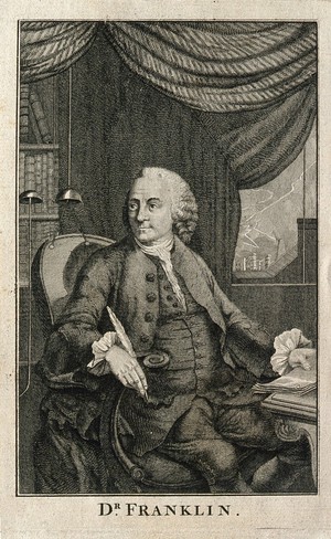 view Benjamin Franklin. Engraving after M. Chamberlin, 1762.