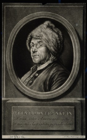 Benjamin Franklin. Mezzotint by J. E. Haid, 1780, after C. N. Cochin, junior, 1777.