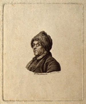 view Benjamin Franklin. Stipple engraving by J. Newton after C. N. Cochin, junior, 1777.