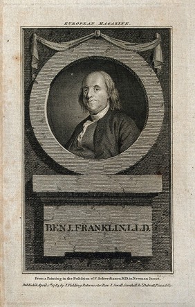 Benjamin Franklin. Line engraving by W. Angus, 1783, after J. S. Duplessis, 1778.