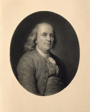 view Benjamin Franklin. Lithograph (?) by E. Girardet after A. Scheffer after J.S. Duplessis.