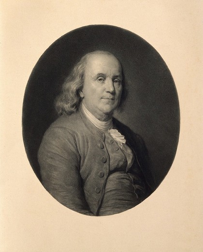 Benjamin Franklin. Lithograph (?) by E. Girardet after A. Scheffer after J.S. Duplessis.