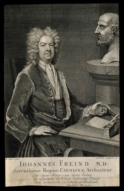 John Freind. Line engraving by G. Vertue, 1730, after M. Dahl, 1725.